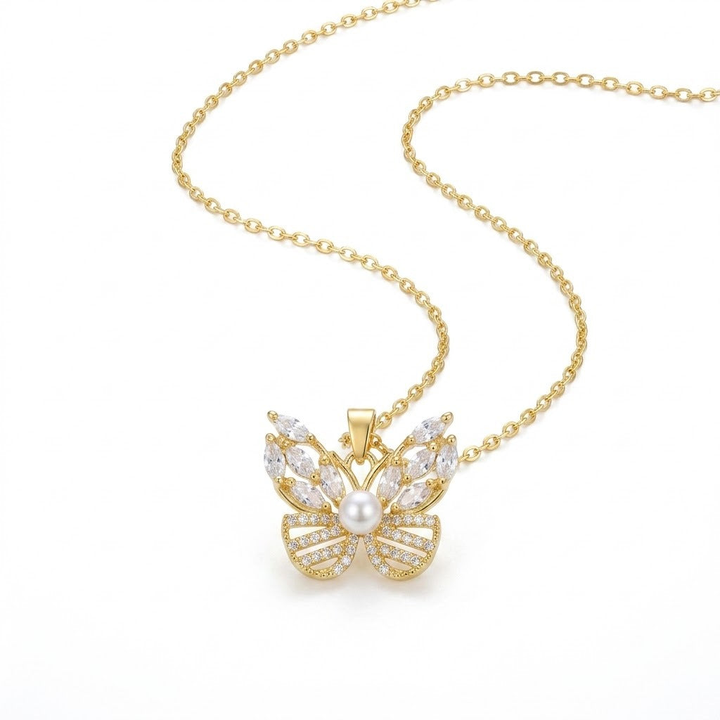 Women's French Butterfly Zircon Minority Fashion Design Temperament Titanium Necklace