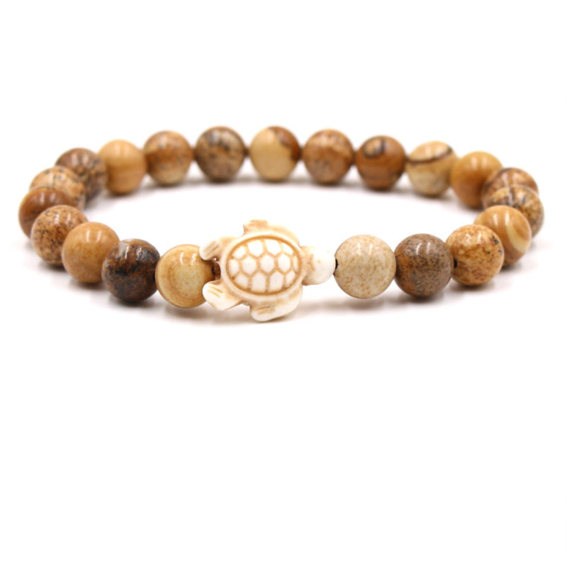 Women's & Men's Natural Yellow Tiger's Eye Beads Turquoise Turtle Bracelet