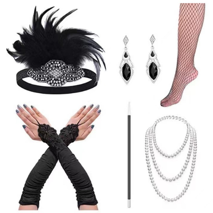 Red Feather Hair Band Masquerade Single Jewelry Set