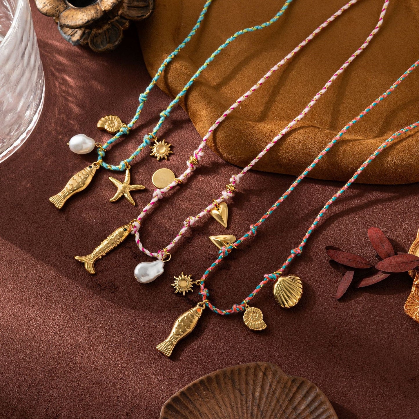 Colorful Ropes Summer Turtle Pearl Pepper Starfish Elephant Necklace