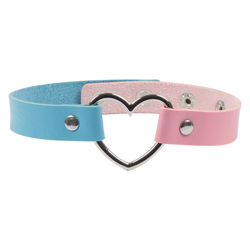 Color Matching Leather Peach Heart Love Heart-shaped Female Neckband Clavicle Collar
