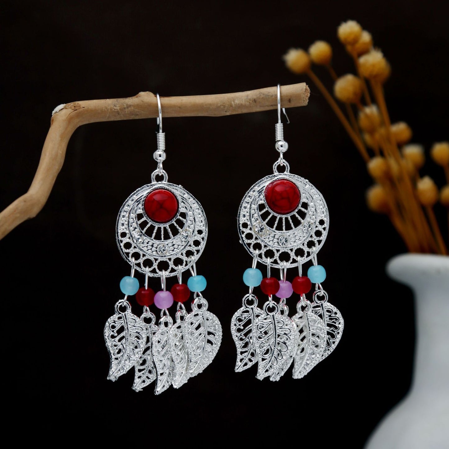 Personalized Ethnic Style Miao Sier Geometric Colorful Rings