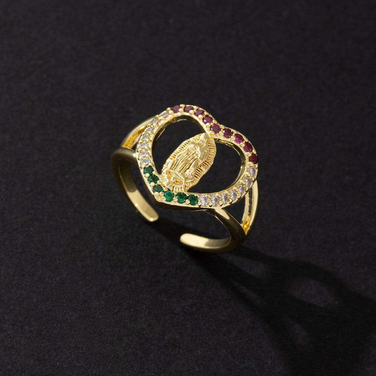 Women's Copper Zircon Electroplated Real Gold Open Index Ring