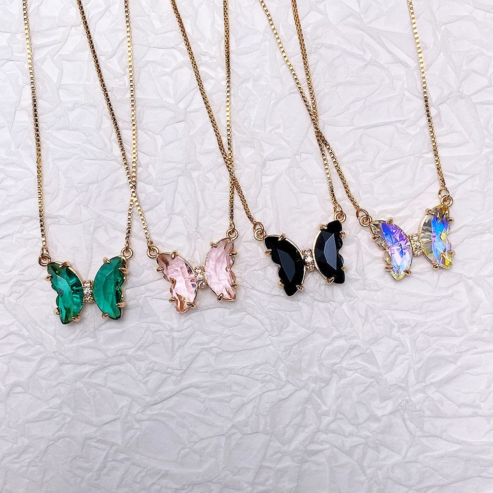 Fantasy Crystal Butterfly Gradient Glass Colored Necklace