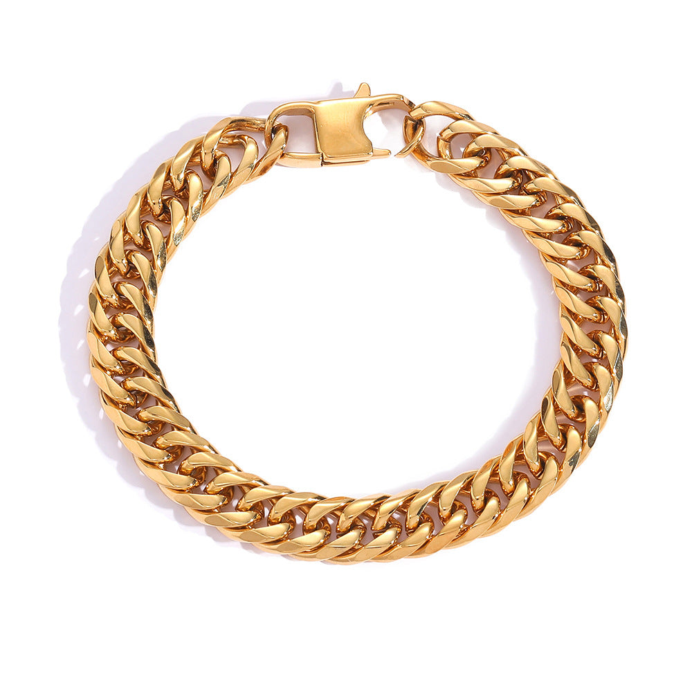 Men's Hop Stainless Steel Titanium Jeans Button Six-sided Grinding Chain Fashion Bracelet