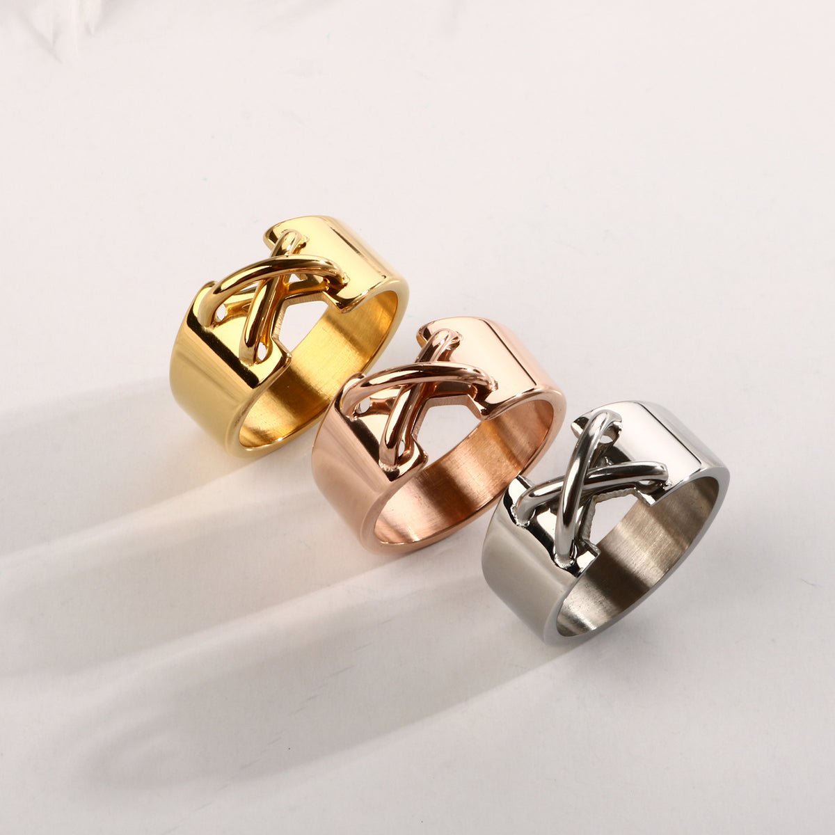 Fashion Personality Simple Cross X Electroplated Gold Stainless Ring