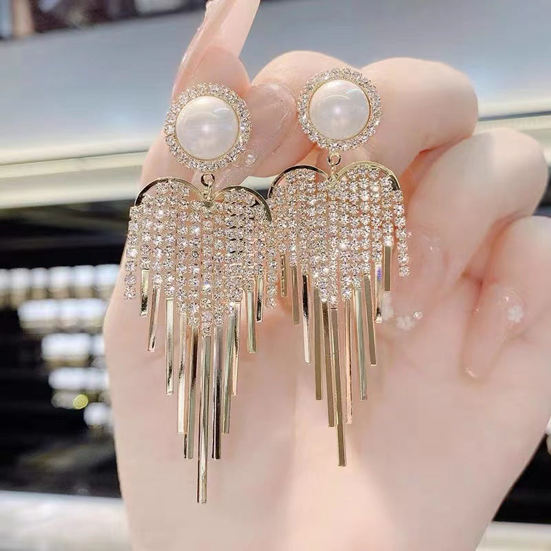 Women's Fashion Exaggerated Rhinestone Long Fringe High-grade Earrings