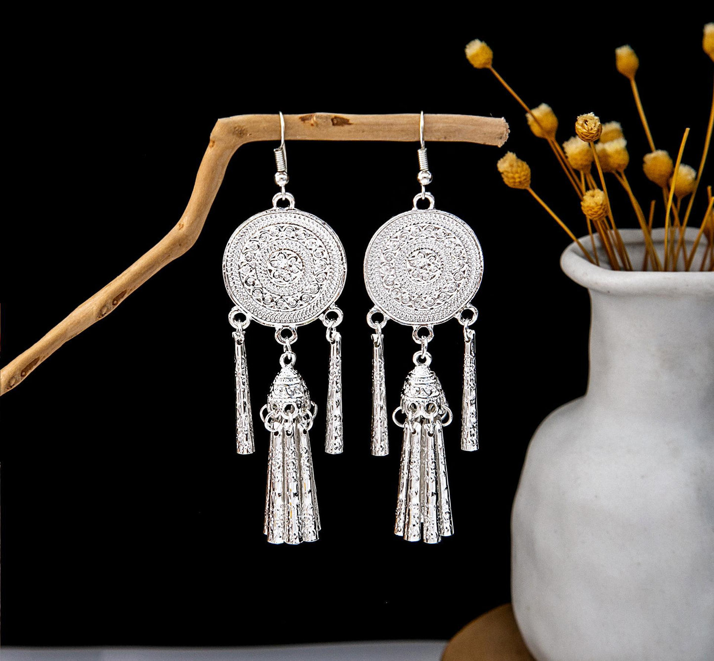 Imitation Sier Miao Minority Tourist Attractions Bohemian Exaggerated Long Leaves Earrings