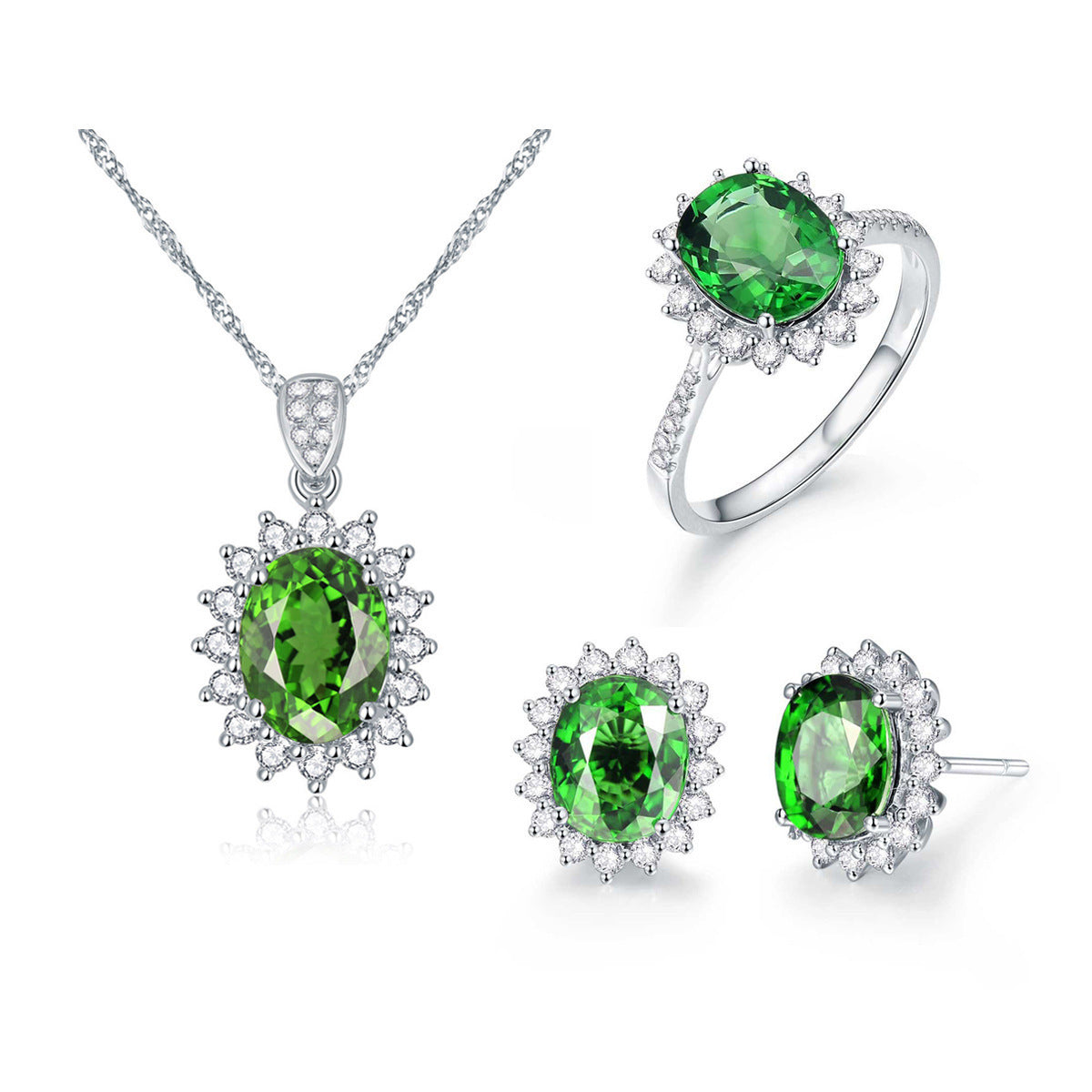 Women's Blue Red Yellow Green Purple White Gemstone Zircon Princess Jewelry Set