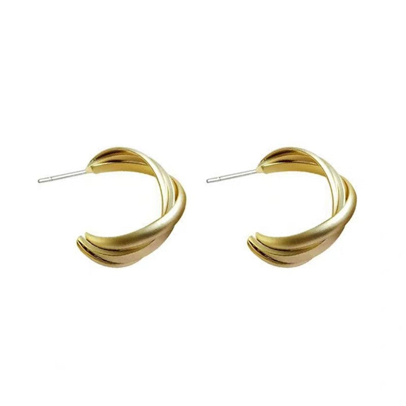 Sier Needle Geometric Twisted Surface Ear Simple Female Personalized Stud Earrings
