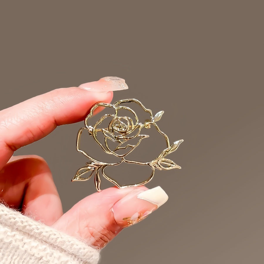 Female Niche Design Metal Pin Exquisite Camellia Corsage Brooches