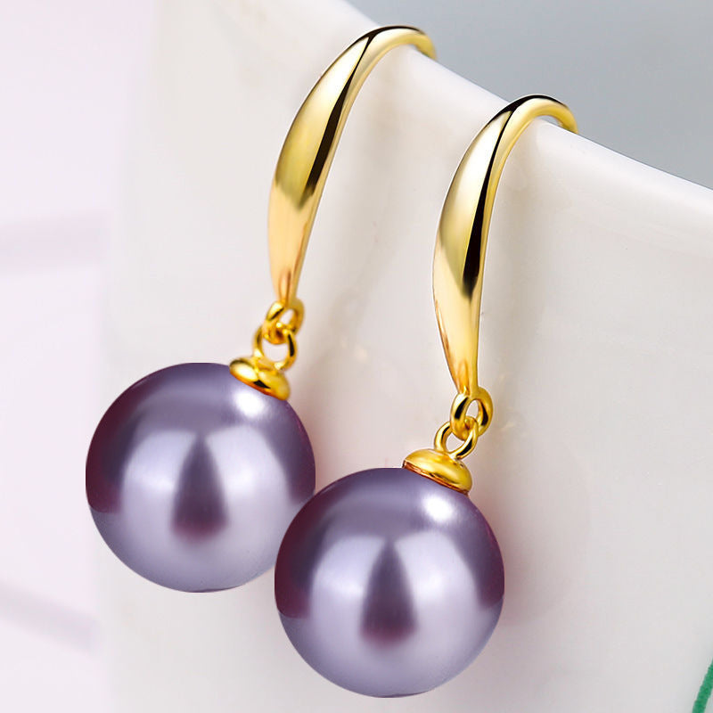 Women's Sterling Sier Purple Shell Pearl Yellow Gold White Powder Earrings