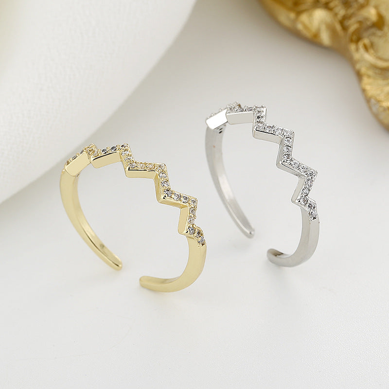 Ecg Wave V-shaped Fashion Simple Inlaid Rings