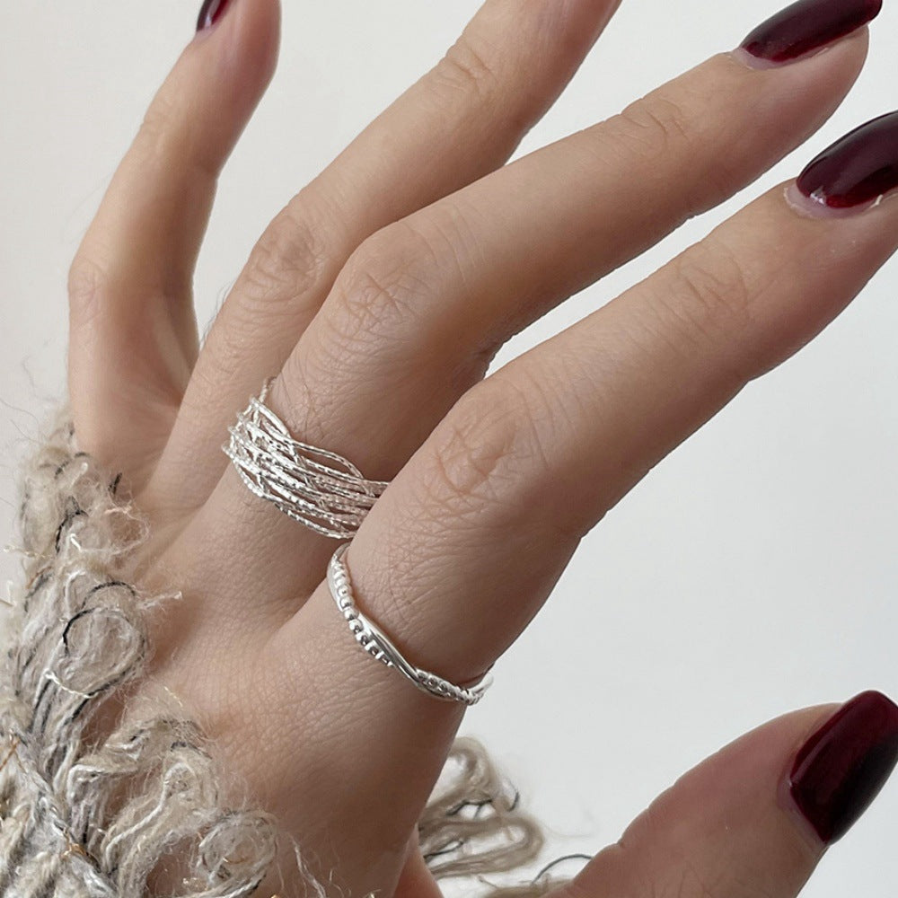 Women's Sterling Sier With Shiny Lines Cross Rings