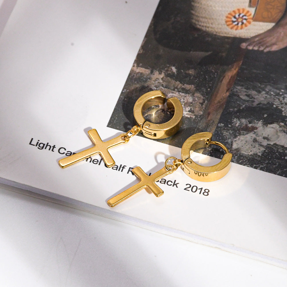 Women's & Men's Stainless Steel Cross Shelf Ear Clip Simple Hip Earrings