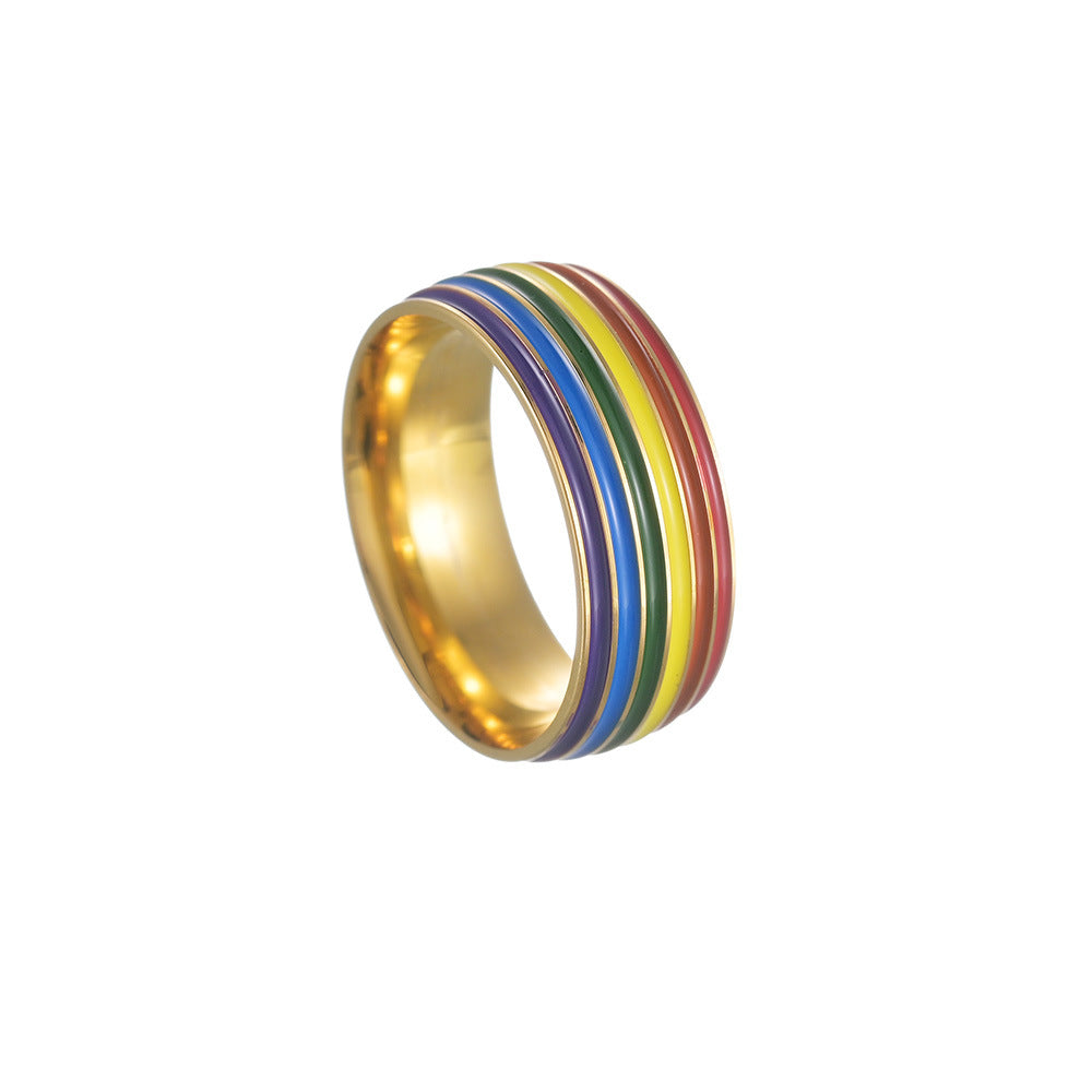 Men's Multicolor Rainbow Ornament Dripping Titanium Steel Rings