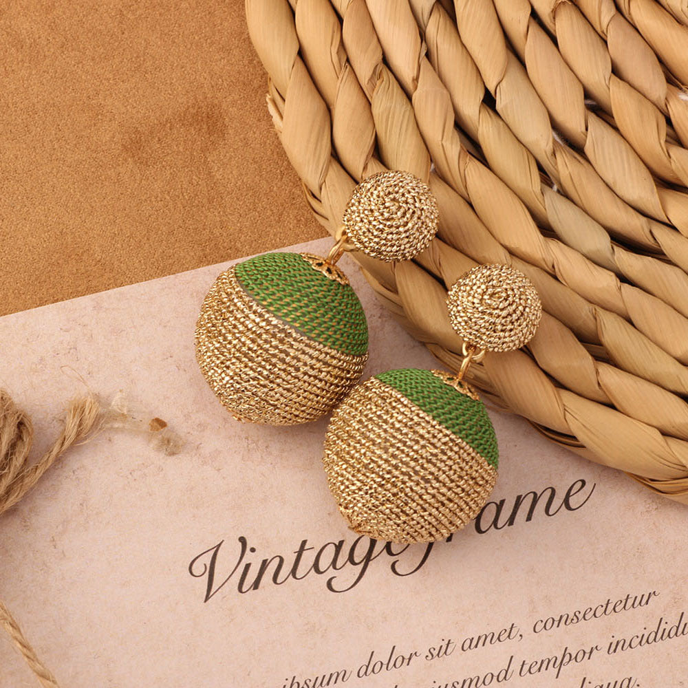 Retro Beach Vacation Bohemian Grass Rattan Woven Female Temperament Long Earrings