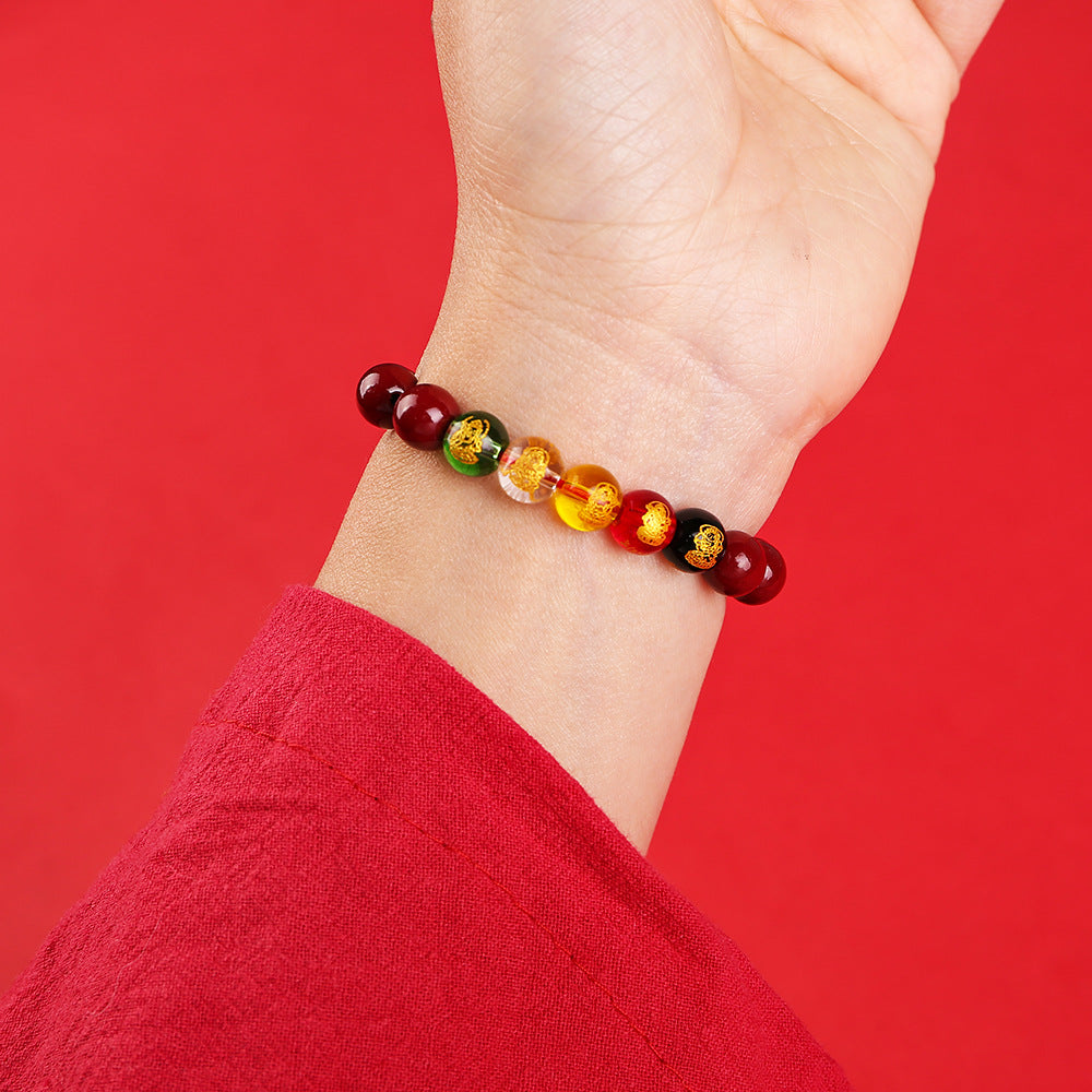 Women's & Men's Five Gods Of Wealth Vermilion Sand Life Gift Red Rope Bracelet