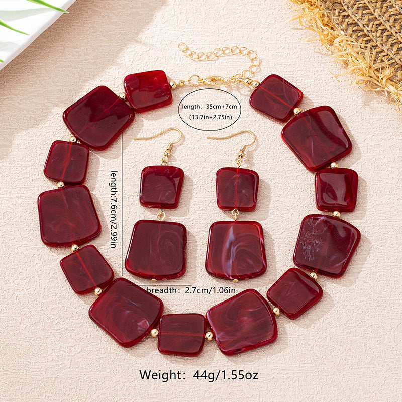 Women's Wine Red Square Acrylic Retro Exaggerated Necklaces