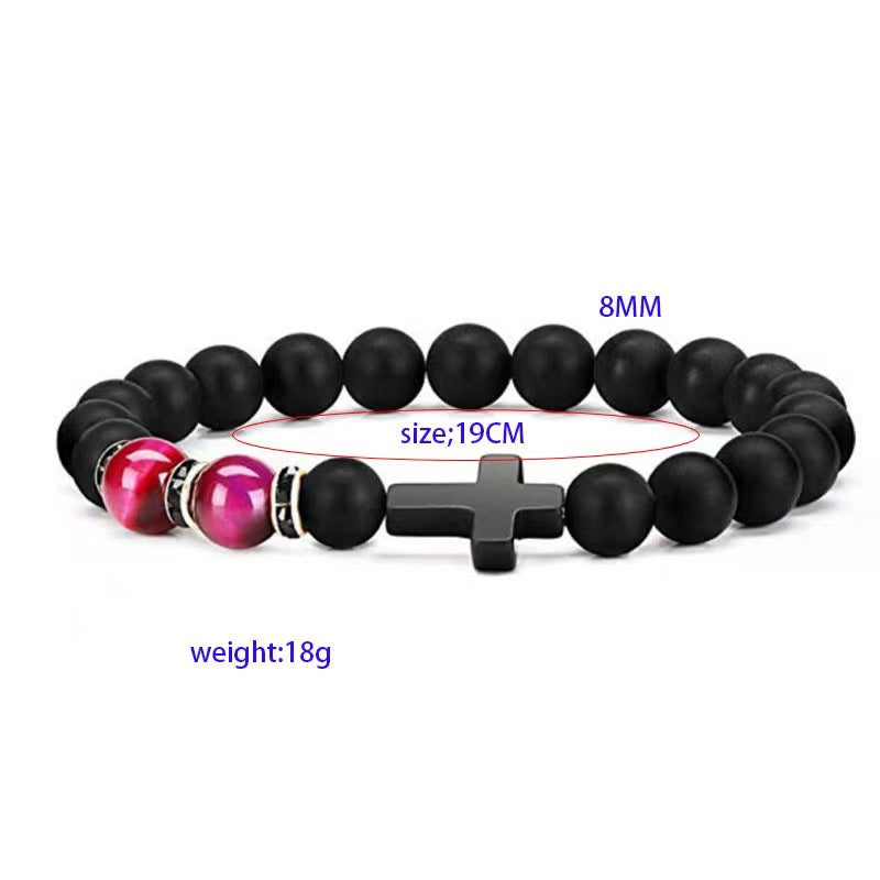 Women's & Men's Cross Imitation Obsidian Handmade Beaded Bracelet
