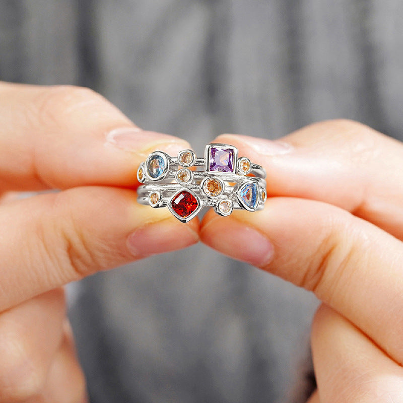 Classy Shi Geometric Multicolor Unique Female Rings
