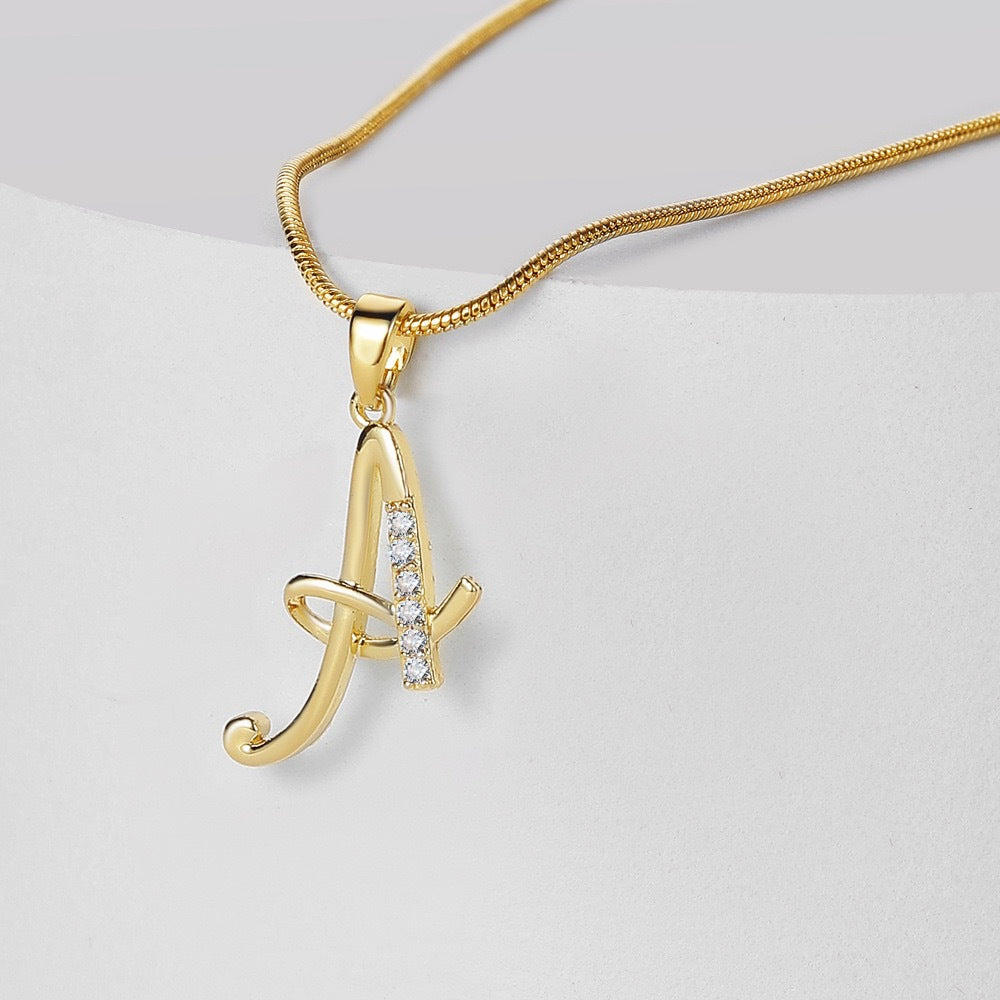 Letter Copper Inlaid Zircon Round Snake Bones Necklaces