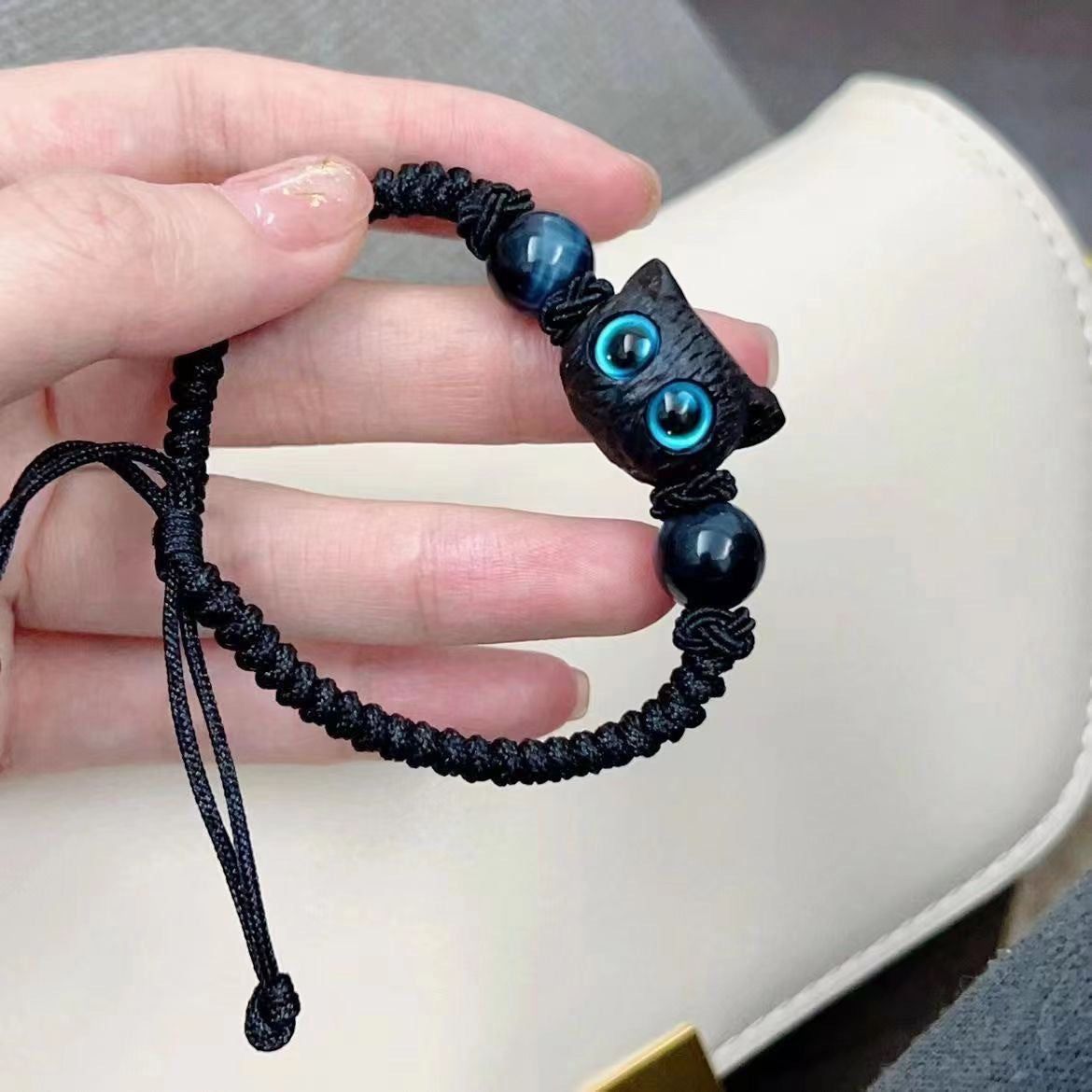 Women's & Men's Kitty Couple Pair Of Imitation Wood Crystal Bracelets