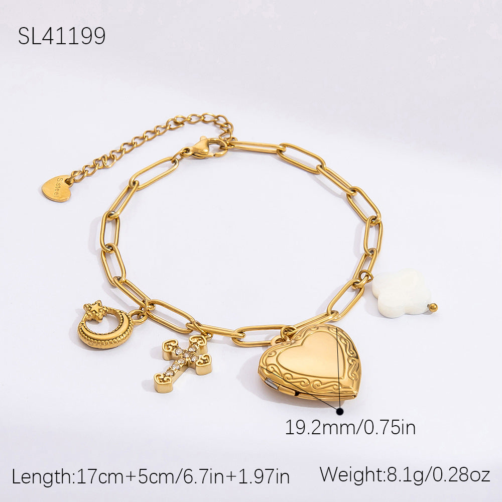 Steel Pearl Heart-shaped Shell Chain Gold-plated Bracelets