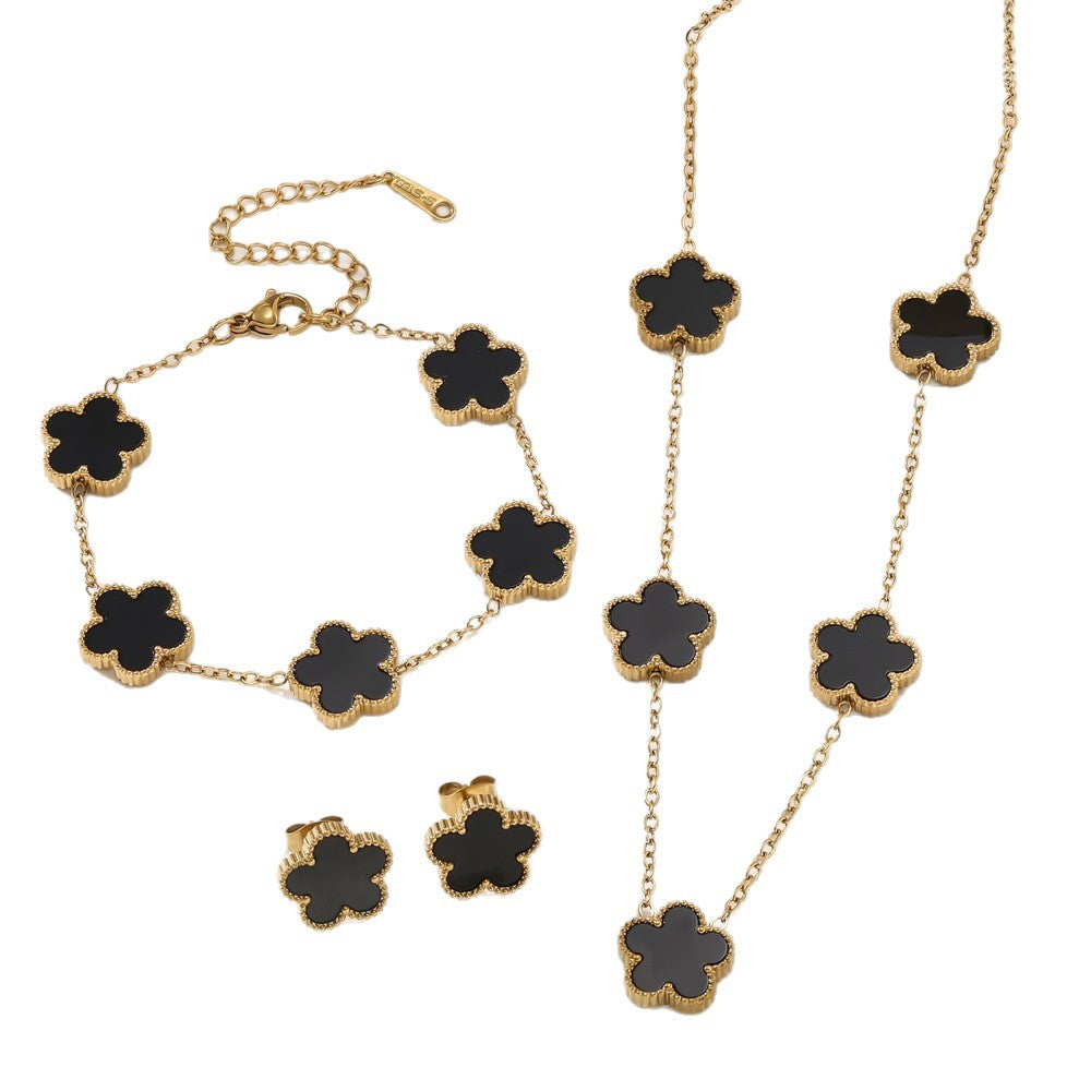 Women's Plating Temperament Wild Titanium Steel Lucky Five-leaf Necklaces