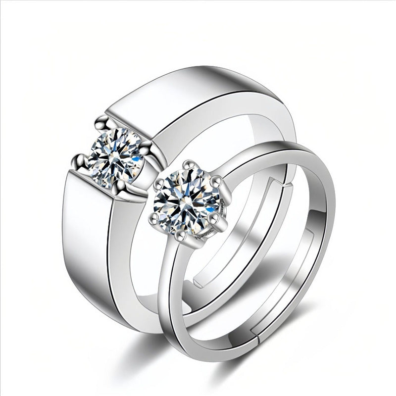 Real Couple Diamond Wedding Flashing Adjustable Rings
