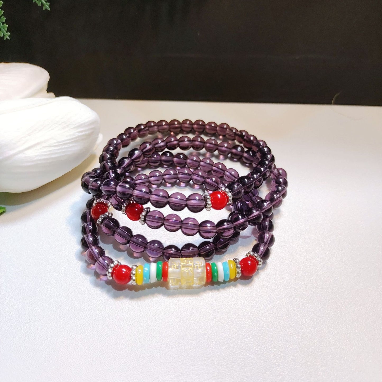 Women's & Men's Beads Four Circles Six Words Mantra Multi Gift Five Bracelet
