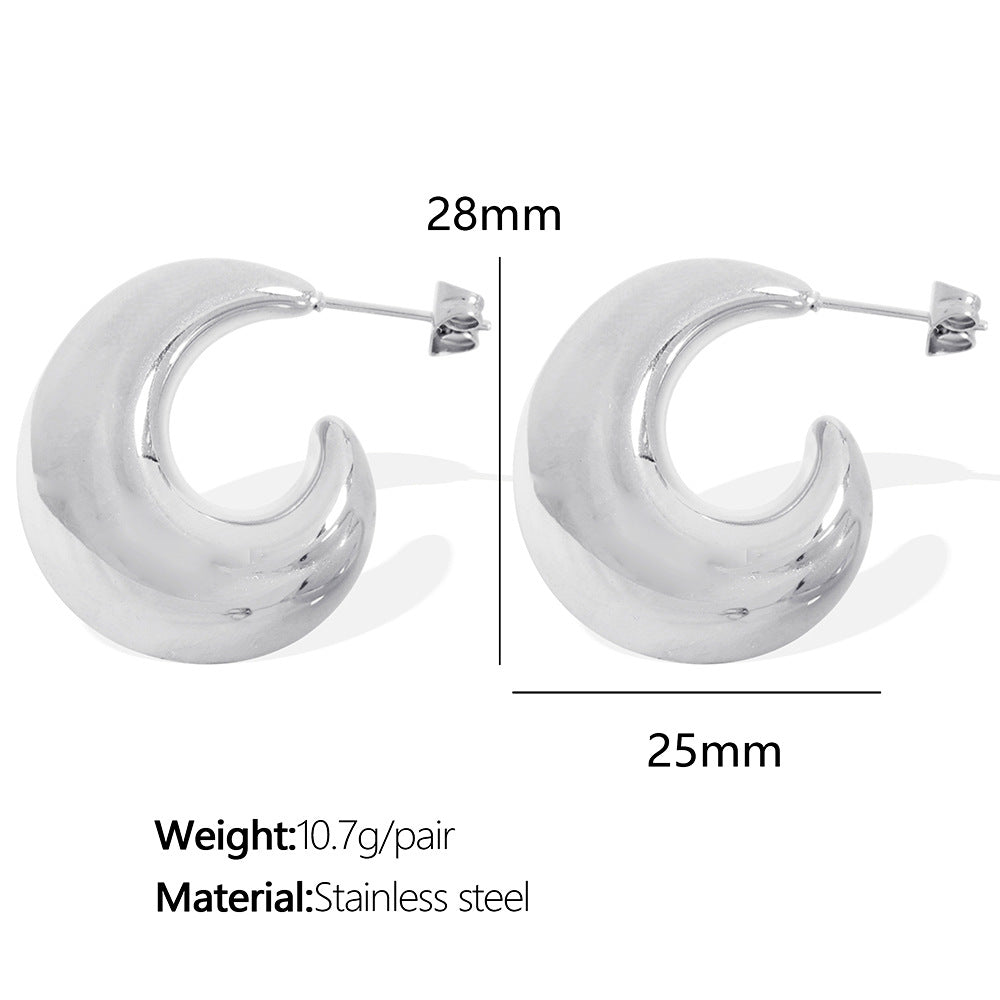 Crescent Hollow Simple Glossy Titanium Ear Earrings