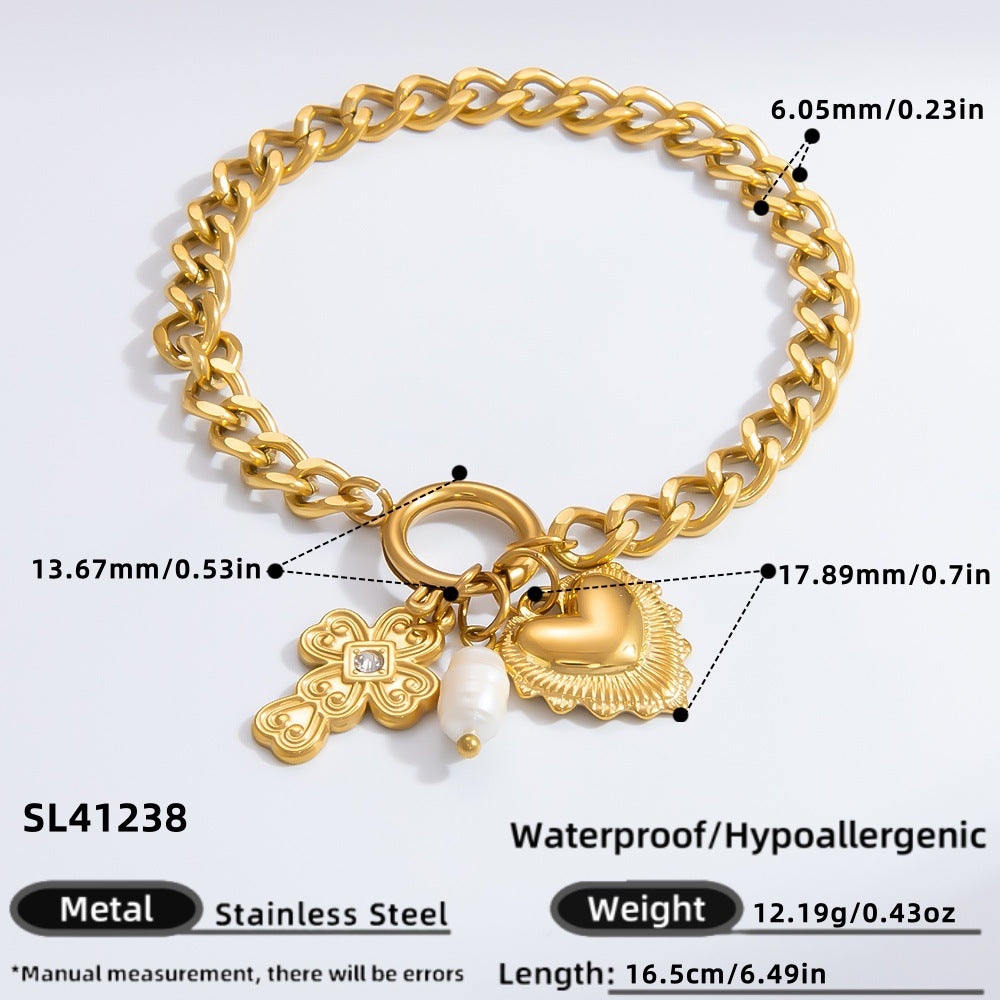 Women's Niche Stainless Steel Gold Pearl Heart Necklaces