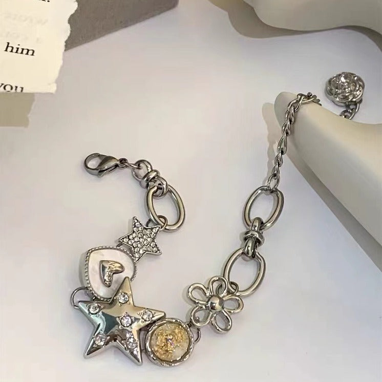 Chinese Style Punk Stars Heart Button Mild Luxury Bracelet