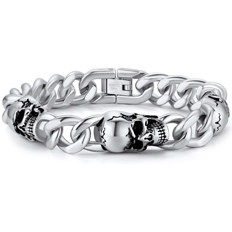 Men's Skull Punk Retro Street Hipster Glossy Release Buckle Bracelet