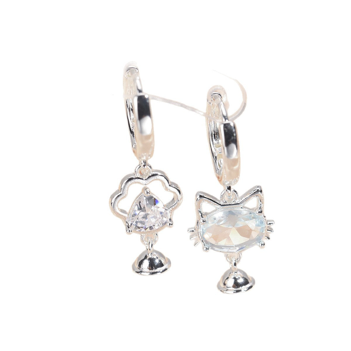 Cat Claw Crystal Creative Irregular Shaped Sier Needle Earrings