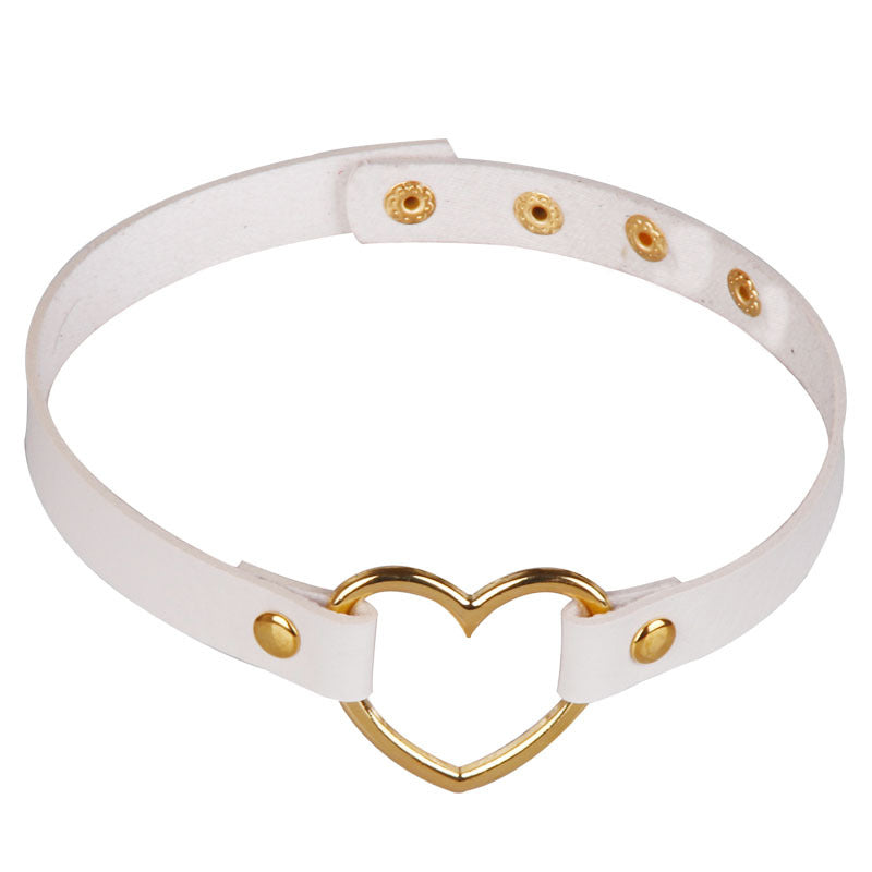 Women's Leather Golden Peach Heart-shaped Neck Band Collar