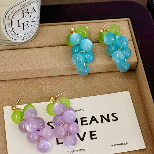 Needle Dopamine Clear Grape Beaded Female Design Sense Niche Rings