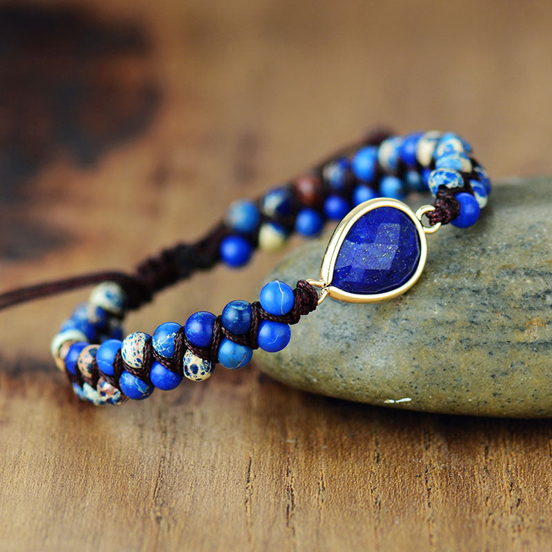 Drop-shaped Blue Gold Natural Stone Hand-woven Bracelets