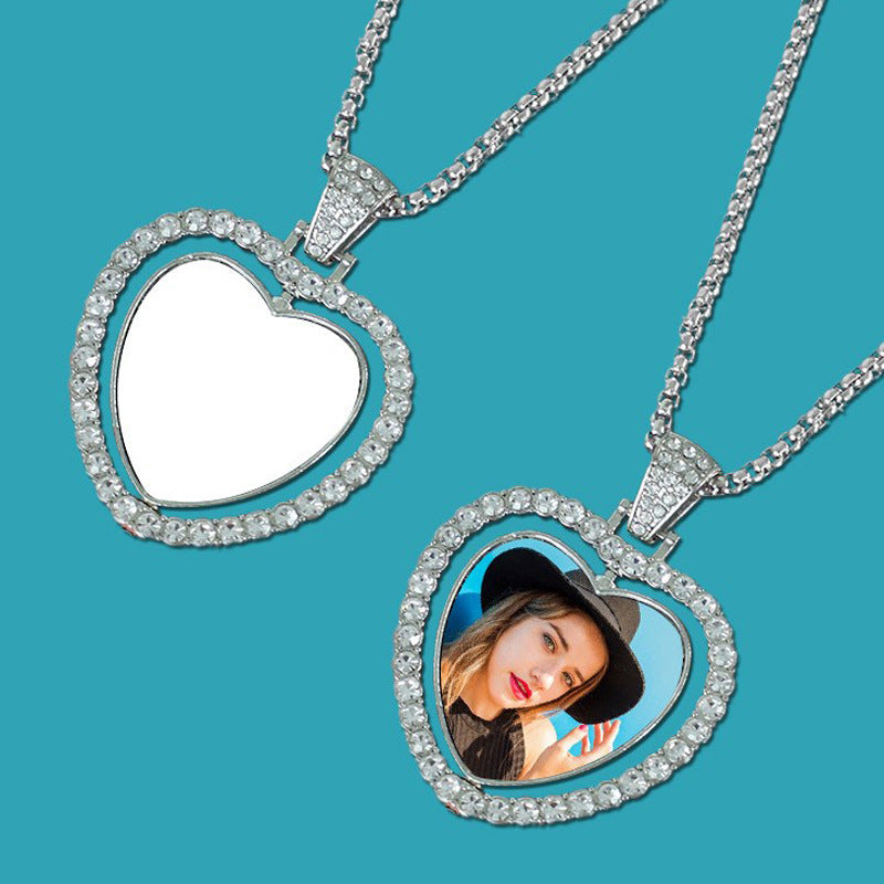 Thermal Transfer Blank Diamond Studded Hollow Personality Picture Printing Double-sided Necklace