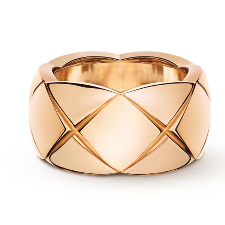 High Version Narrow Wide Gold-plated Diamond Grid Rings