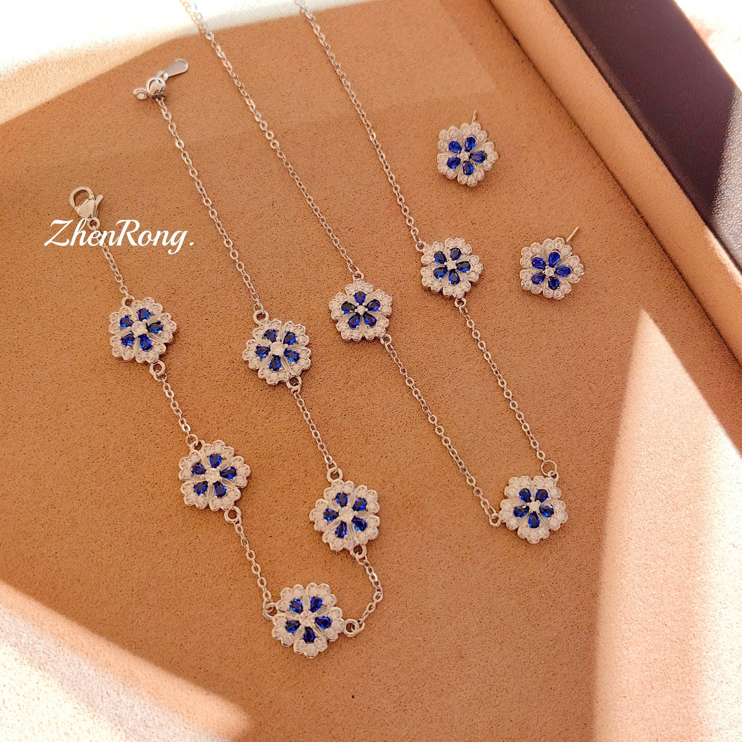 Women's Courtly Blossoms Five Petal Flower Parthenocissus Grass Chinese Red Peony Rings