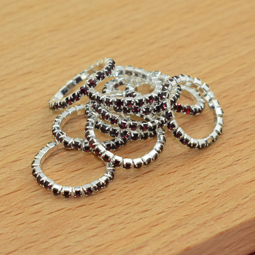 Korean Style Single Row Rhinestone Elastic Mixed Ring