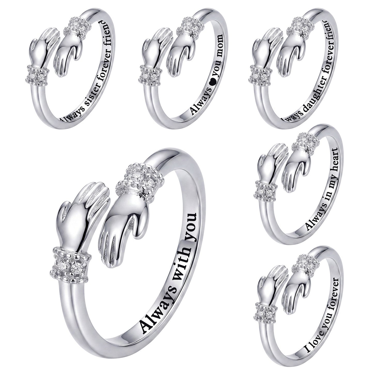 Women's Love Hug Hands Lettering Opening Adjustable Warm Heart Rings