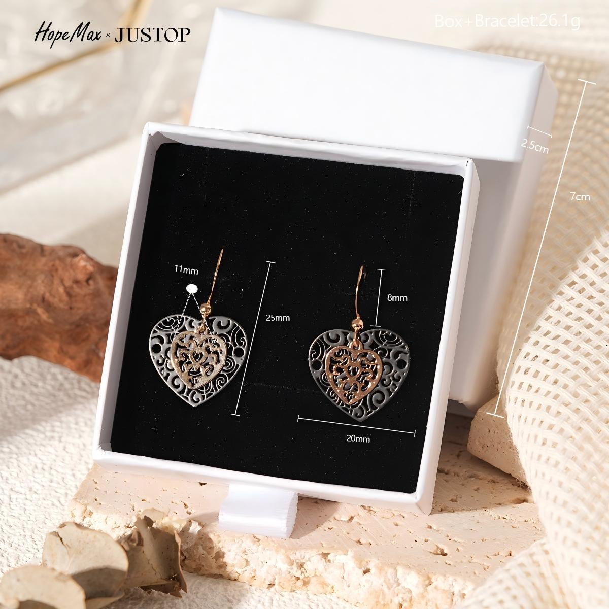 Hollow Heart-shaped Black Gold Two-tone Eardrops Stud Earrings