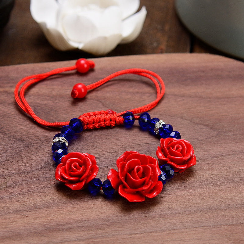 Women's Red Rose Ethnic Style Flower Beaded Bracelets