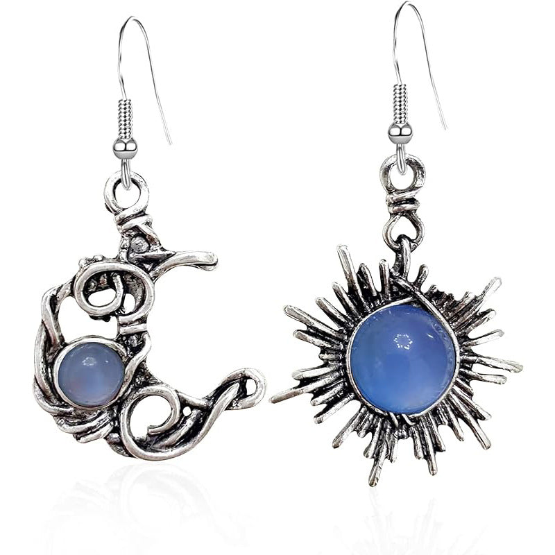 Bohemian Sun Moon Fashion Moonstone Asymmetric Earrings