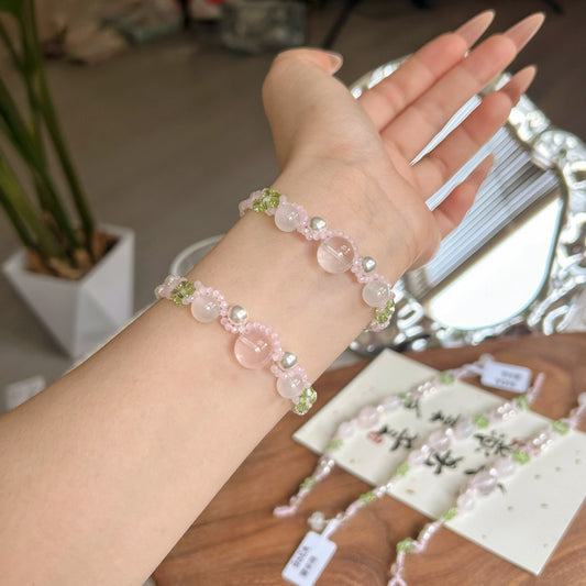 Pink Crystal Woven Small Flower Handmade Beaded Fresh Cute Niche Bracelet