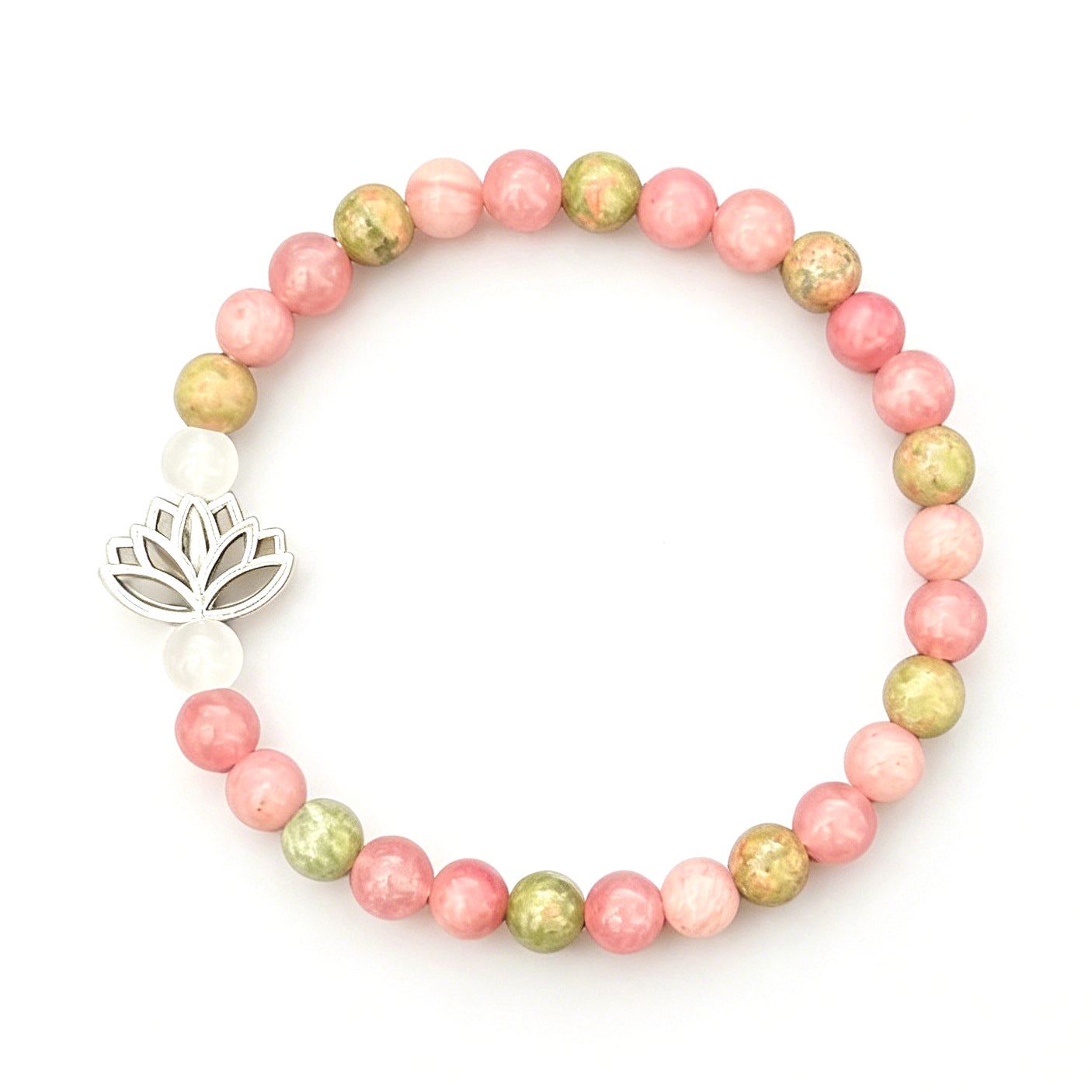 Women's Pink Crystal Natural Stone Seven Veins Lotus Bracelet