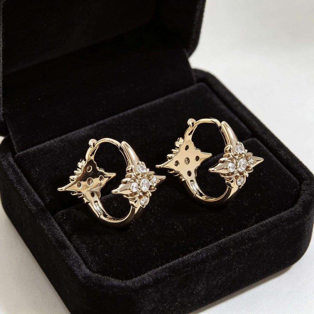 Star Coffee Gold Double-sided Four Stars Female Niche Retro Ear Earrings